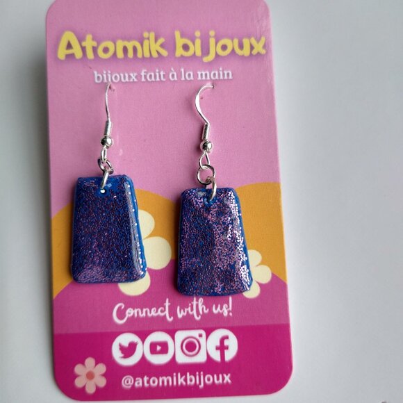 Handmade gloss pink polymer clay earrings. Boucles d'oreilles fait à la main - Picture 2 of 9